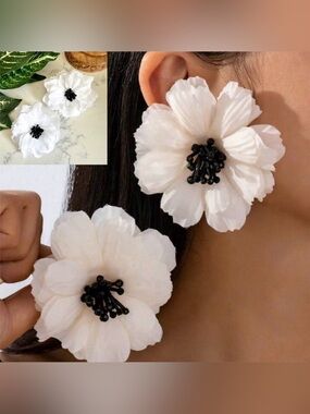 2/$30🌵 White Soft Flower Earrings Large Boho Zara Garden Party Jewelry NEW